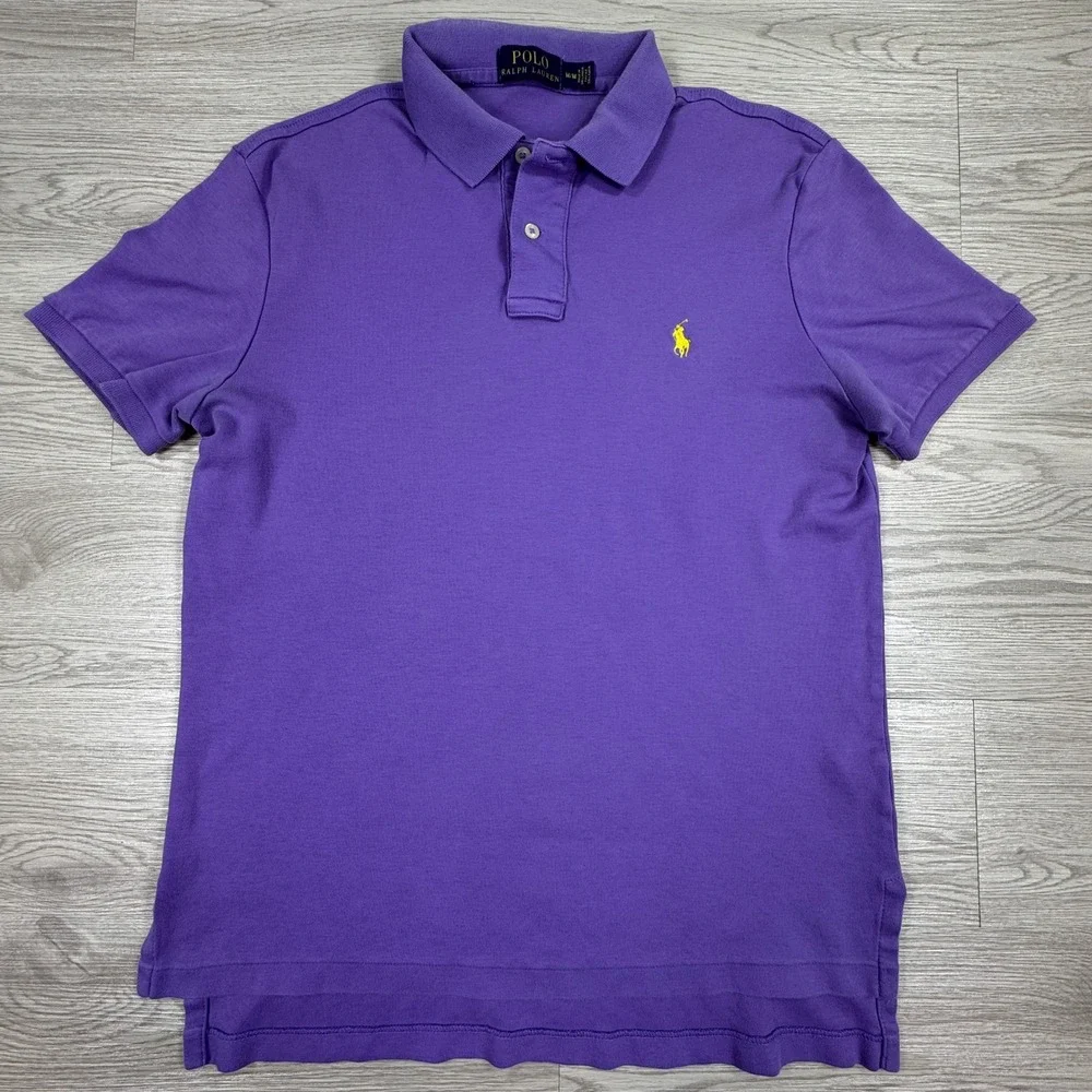 Polo Ralph Lauren Men's Polo Shirt Purple Medium Short Sleeve Yellow Pony Logo